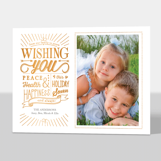 Wishing You Peace Copper Foil Flat Holiday Photo Cards